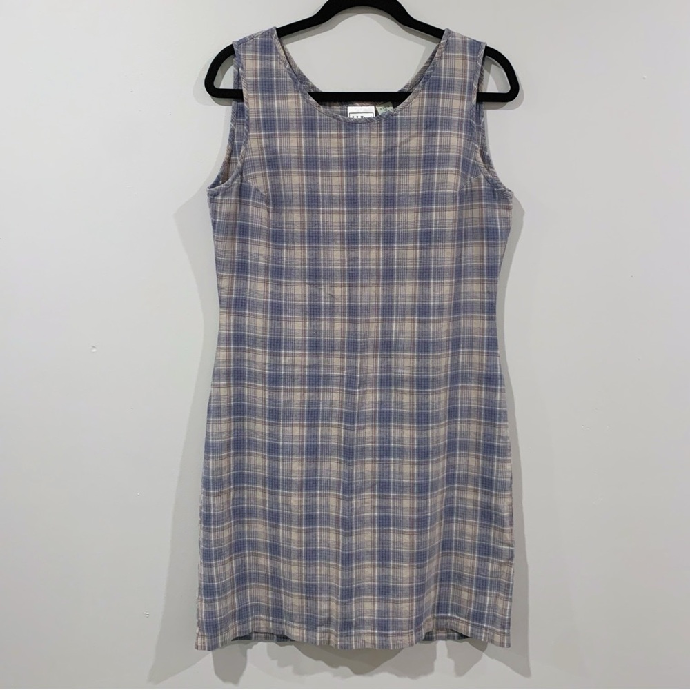 L.L. Bean Women's Y2K Plaid Linen Blend Sleeveless Dress
